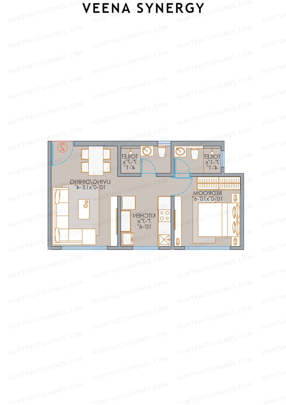 Veena Synergy, Wing C, Unit 1, 1BHK, Carpet Area 424   sq ft 