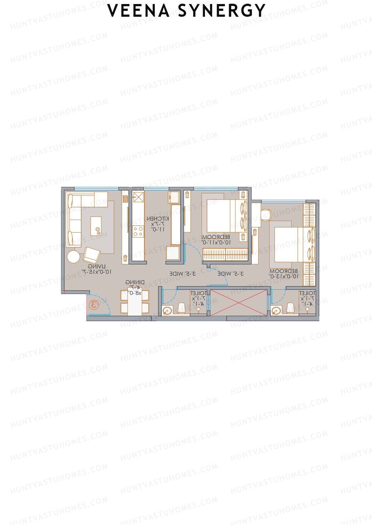 Veena Synergy, Wing C, Unit 4, 2BHK, Carpet Area 699   sq ft 