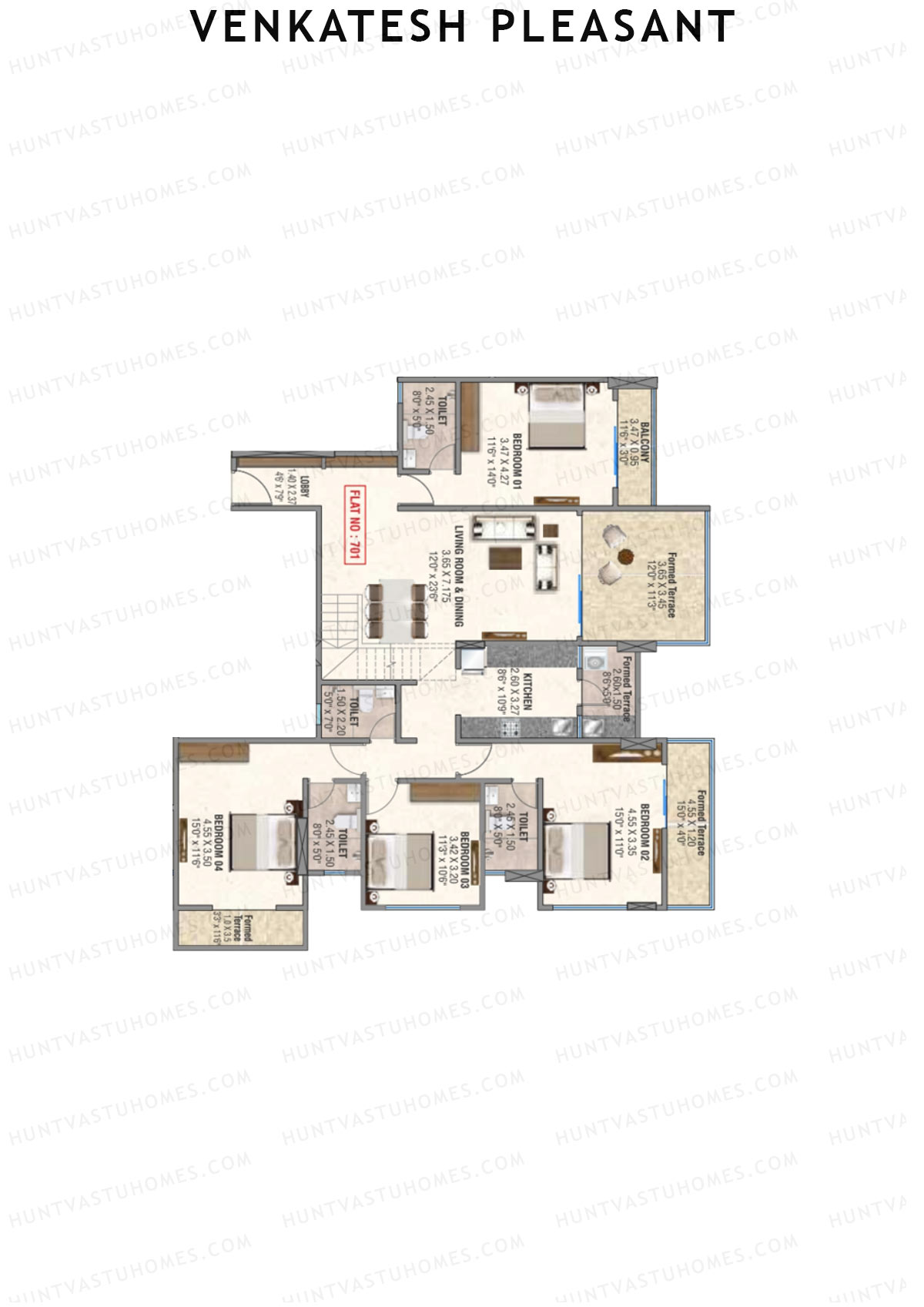 Venkatesh Pleasant Block A Unit 1 (Type DU) Floor Plan
