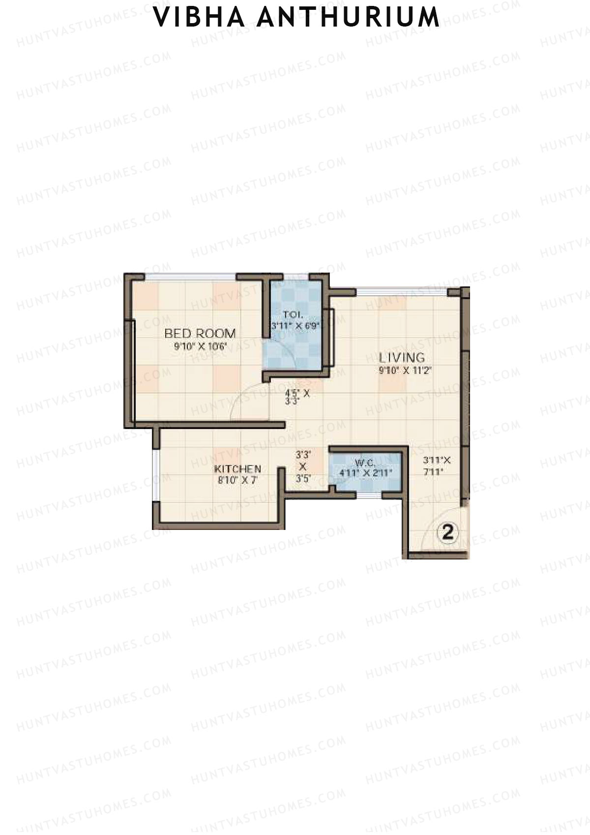 Vibha Anthurium, Tower A, Unit 2, 1BHK, Carpet Area 402   sq ft 