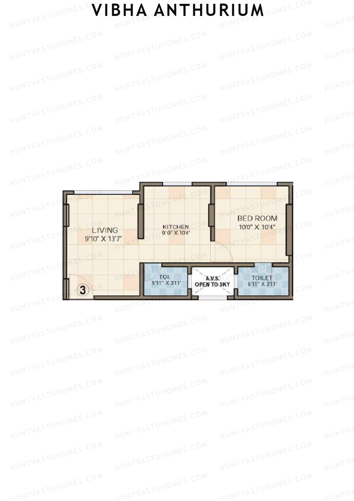 Vibha Anthurium, Tower A, Unit 3, 1BHK, Carpet Area 399   sq ft 