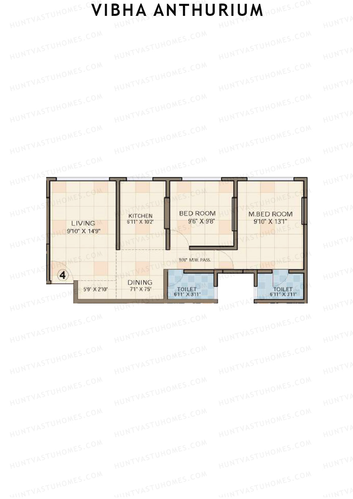 Vibha Anthurium, Tower A, Unit 4, 2BHK, Carpet Area 620   sq ft 