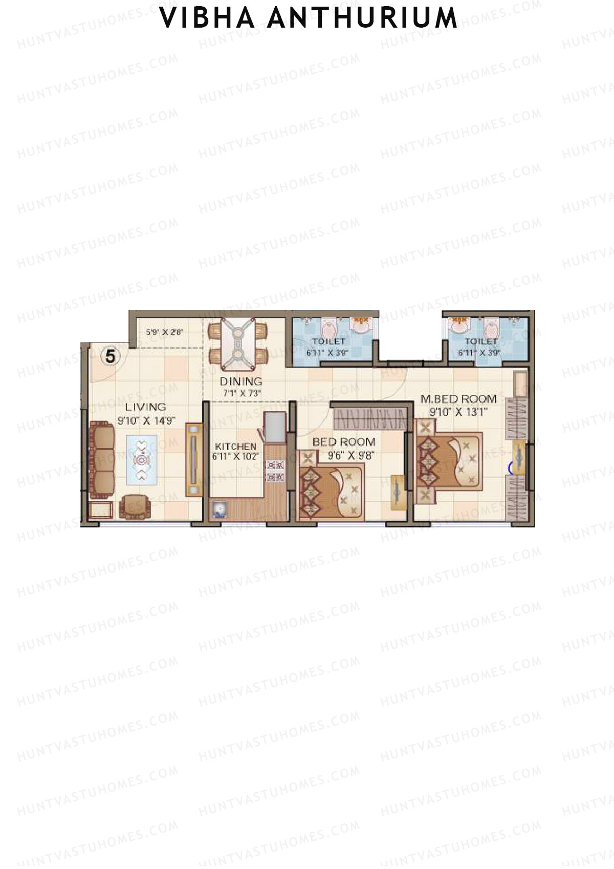 Vibha Anthurium, Tower A, Unit 5, 2BHK, Carpet Area 616   sq ft 