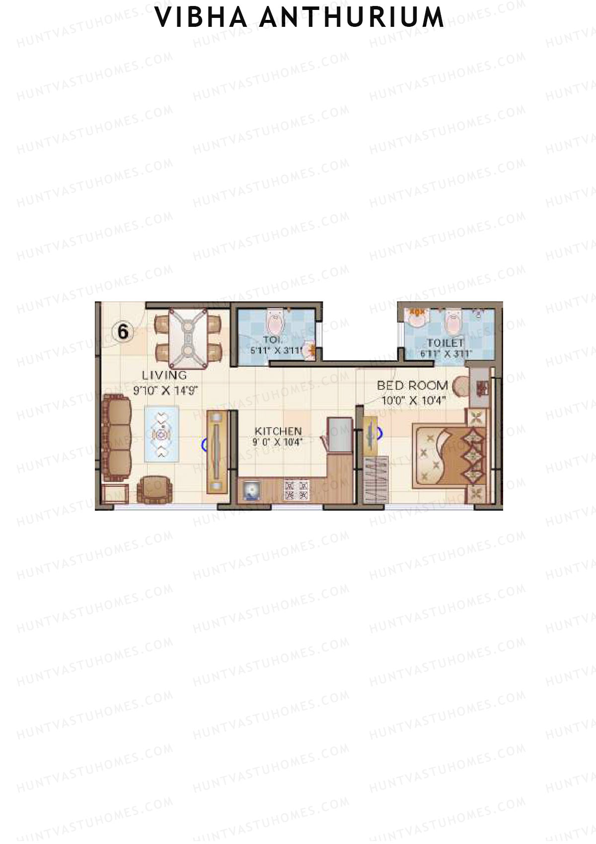 Vibha Anthurium, Tower A, Unit 6, 1BHK, Carpet Area 413   sq ft 