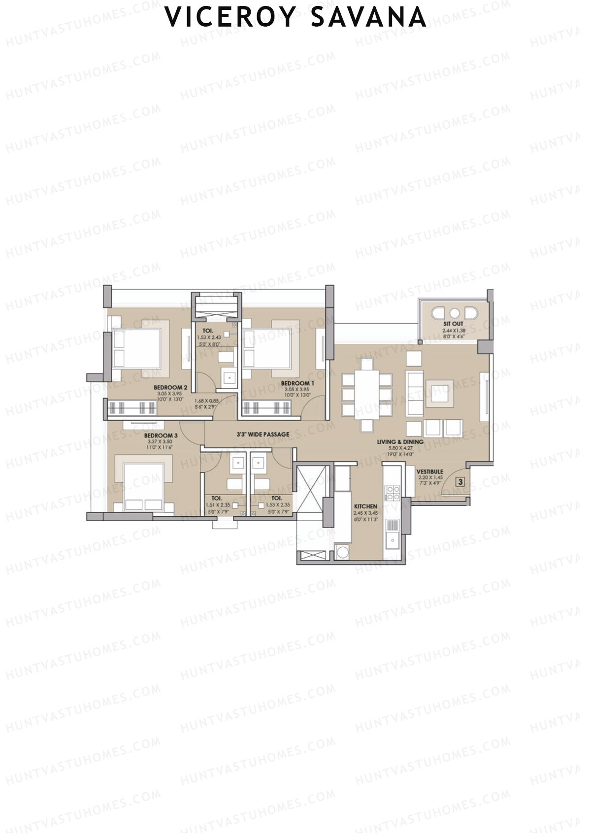 Viceroy Savana Tower A Unit 3 Floor Plan
