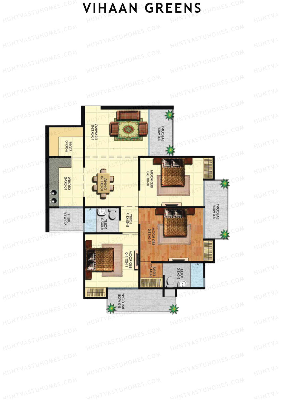 Vihaan Greens Tower B Unit 3 (Type 3A) Floor Plan