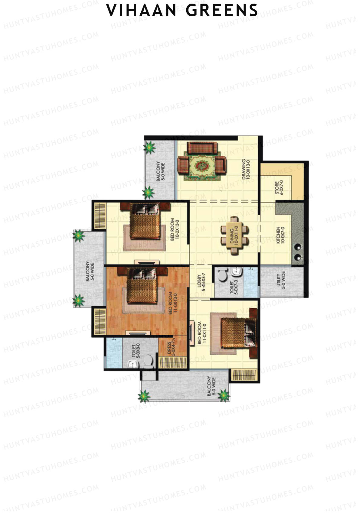 Vihaan Greens Tower B Unit 4 (Type 3A) Floor Plan