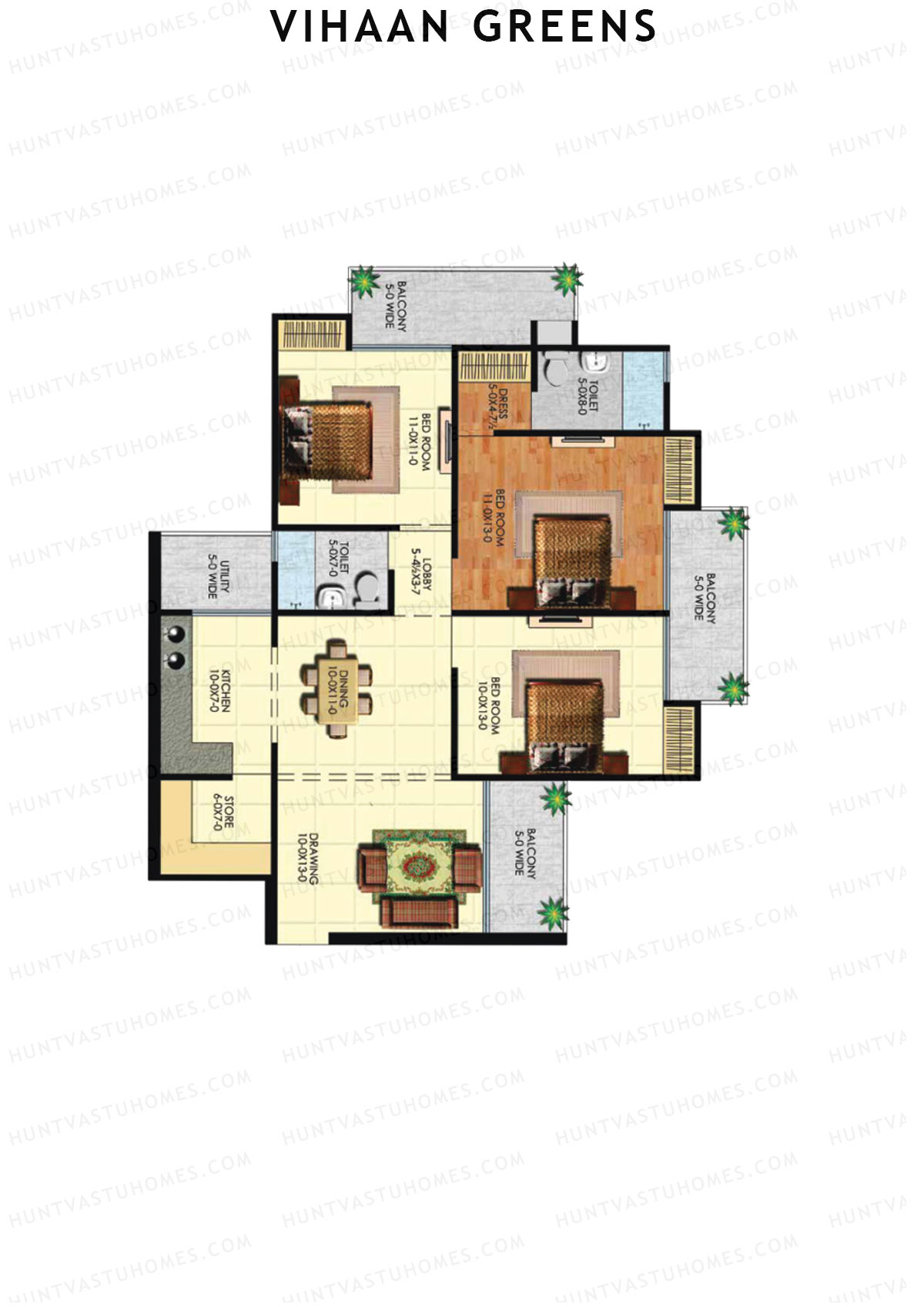 Vihaan Greens Tower B Unit 8 (Type 3A) Floor Plan