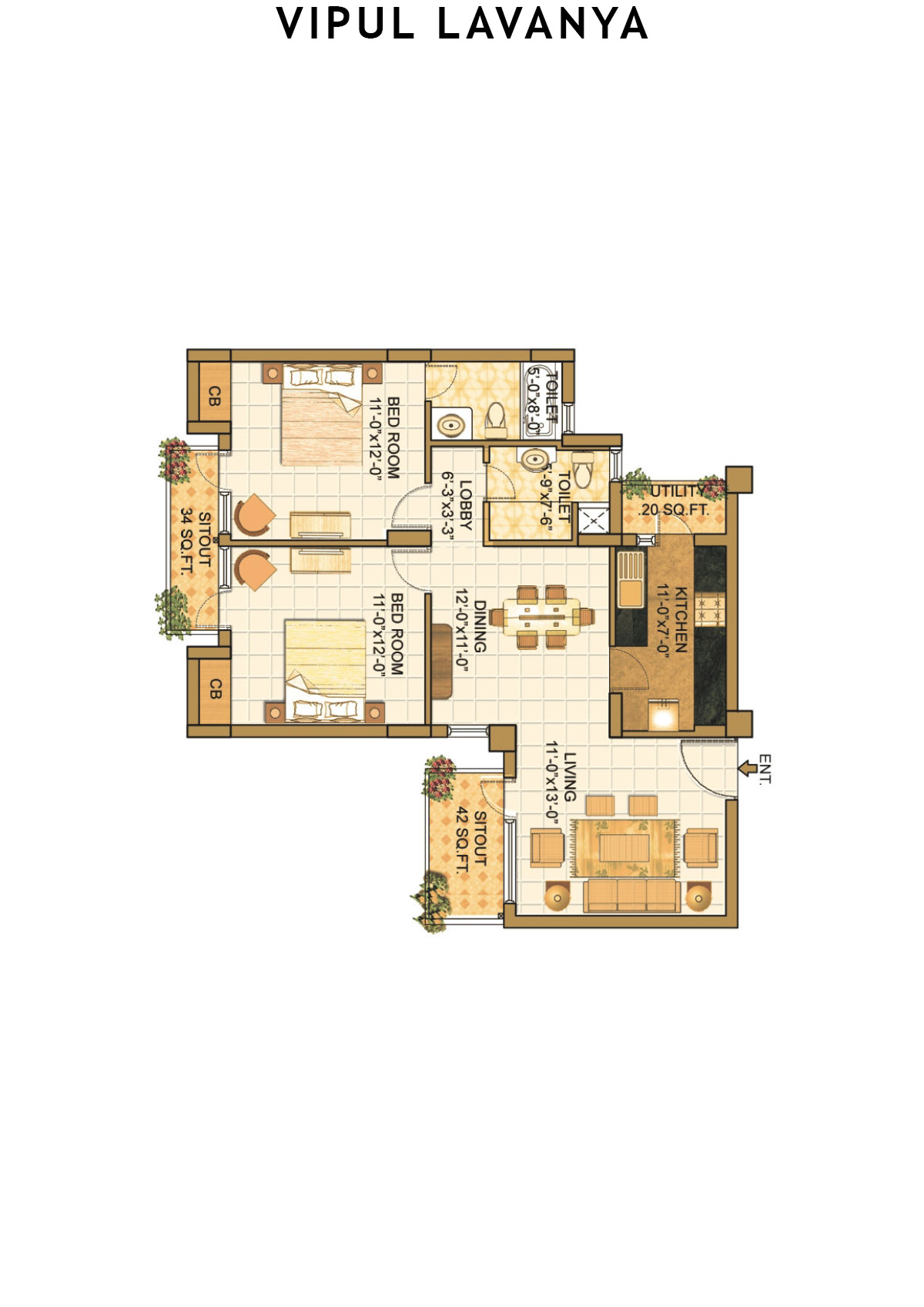 Vipul Lavanya Tower 10 Unit 1 (Type A) Floor Plan