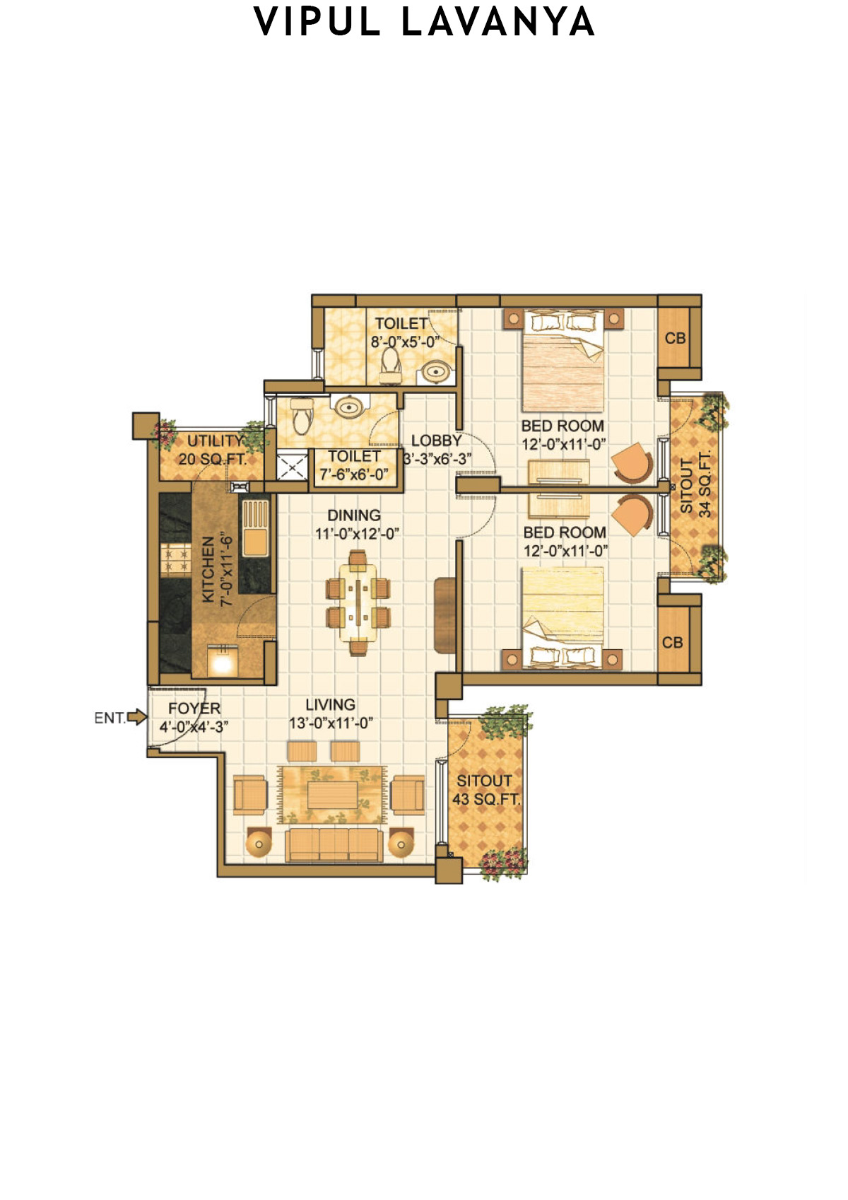 Vipul Lavanya Tower 10 Unit 2 (Type B) Floor Plan