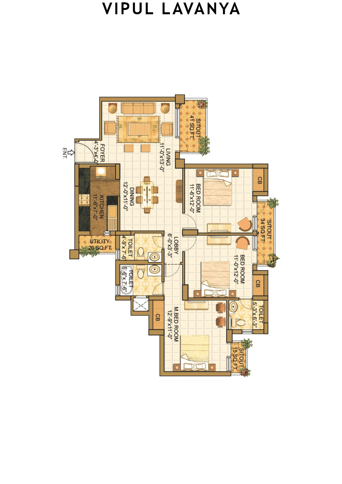 Vipul Lavanya Tower 10 Unit 3 (Type A) Floor Plan