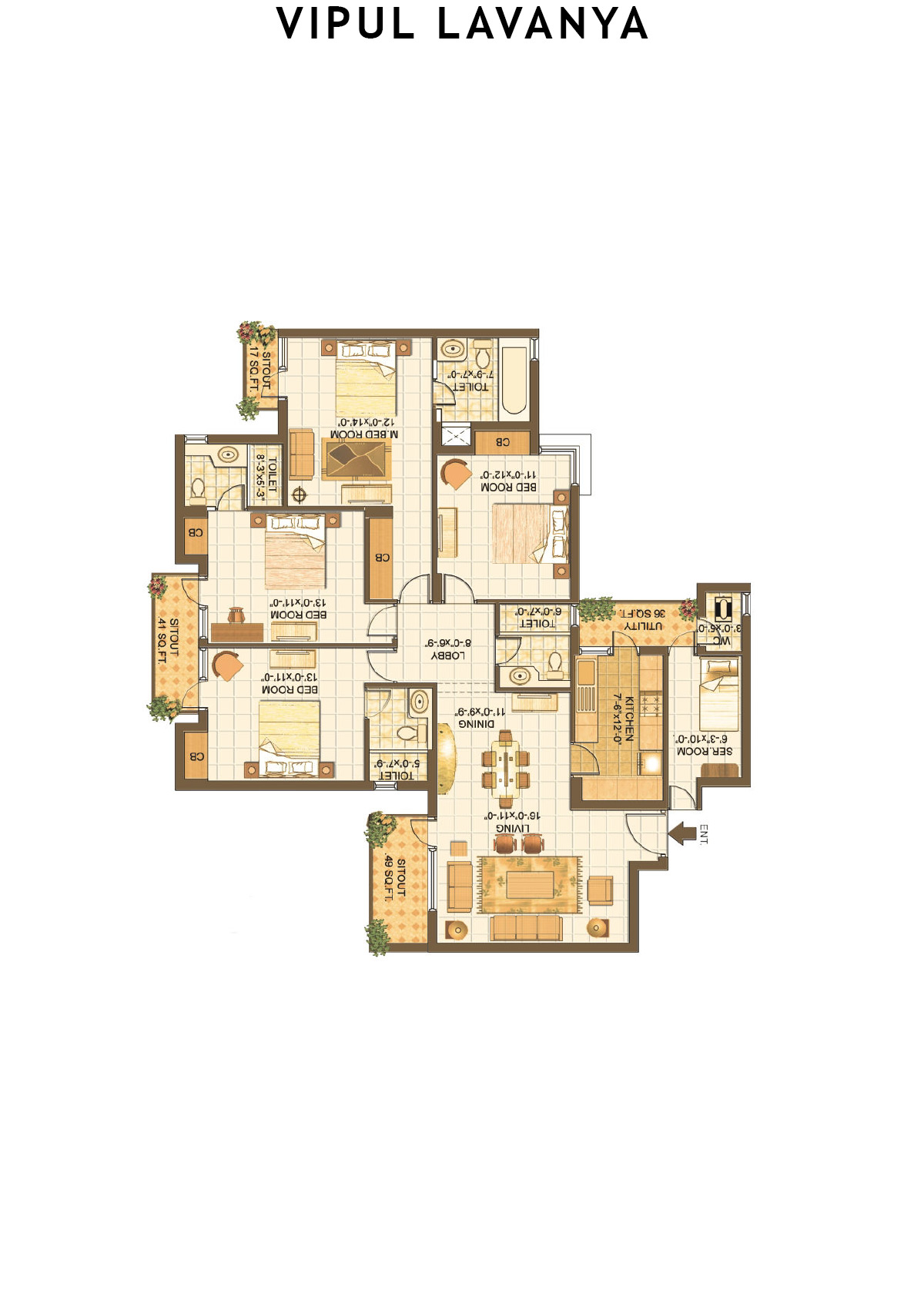 Vipul Lavanya Tower 1 Unit 4 Floor Plan