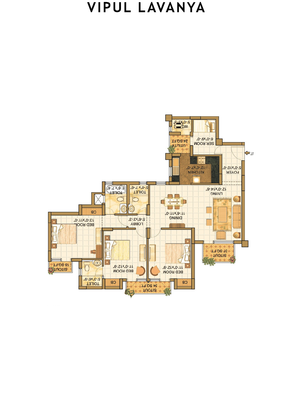 Vipul Lavanya Tower 2 Unit 1 Floor Plan