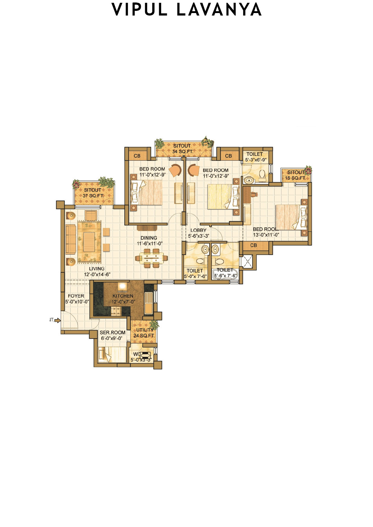 Vipul Lavanya Tower 3 Unit 3 Floor Plan