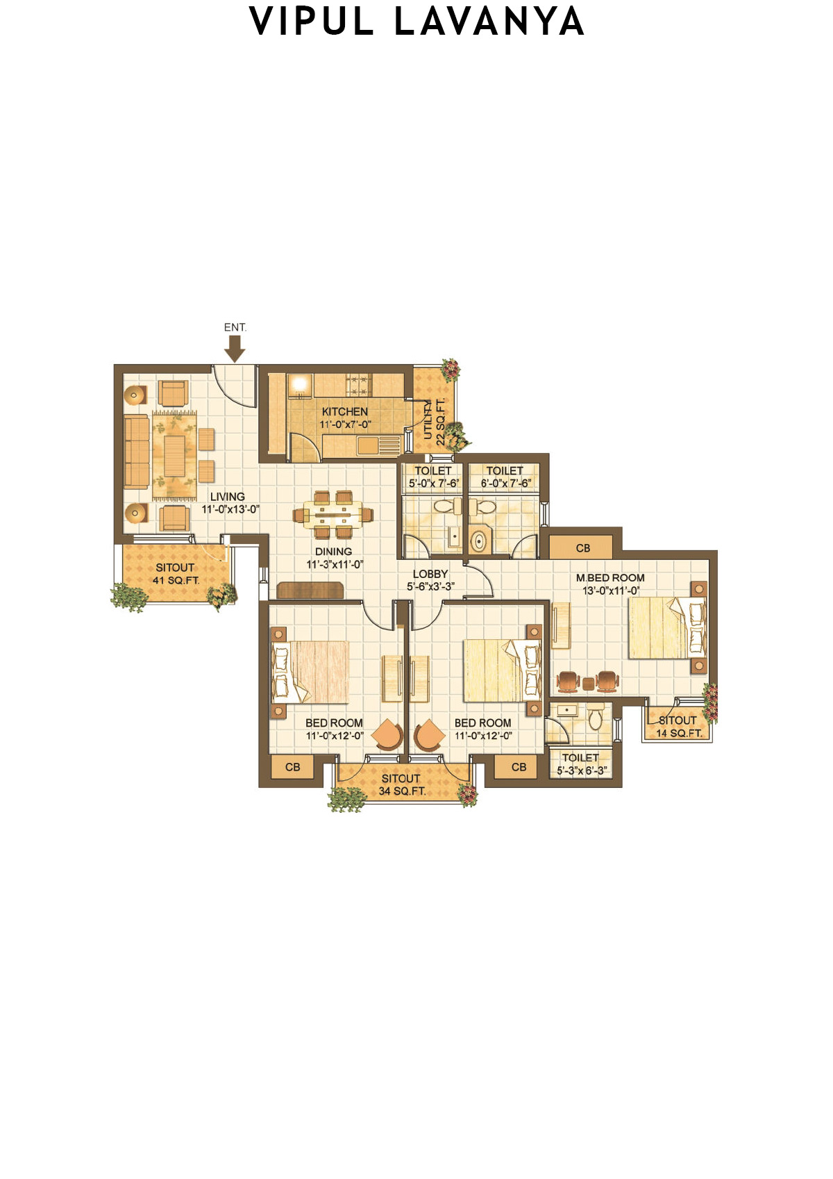 Vipul Lavanya Tower 5 Unit 4 (Type B) Floor Plan