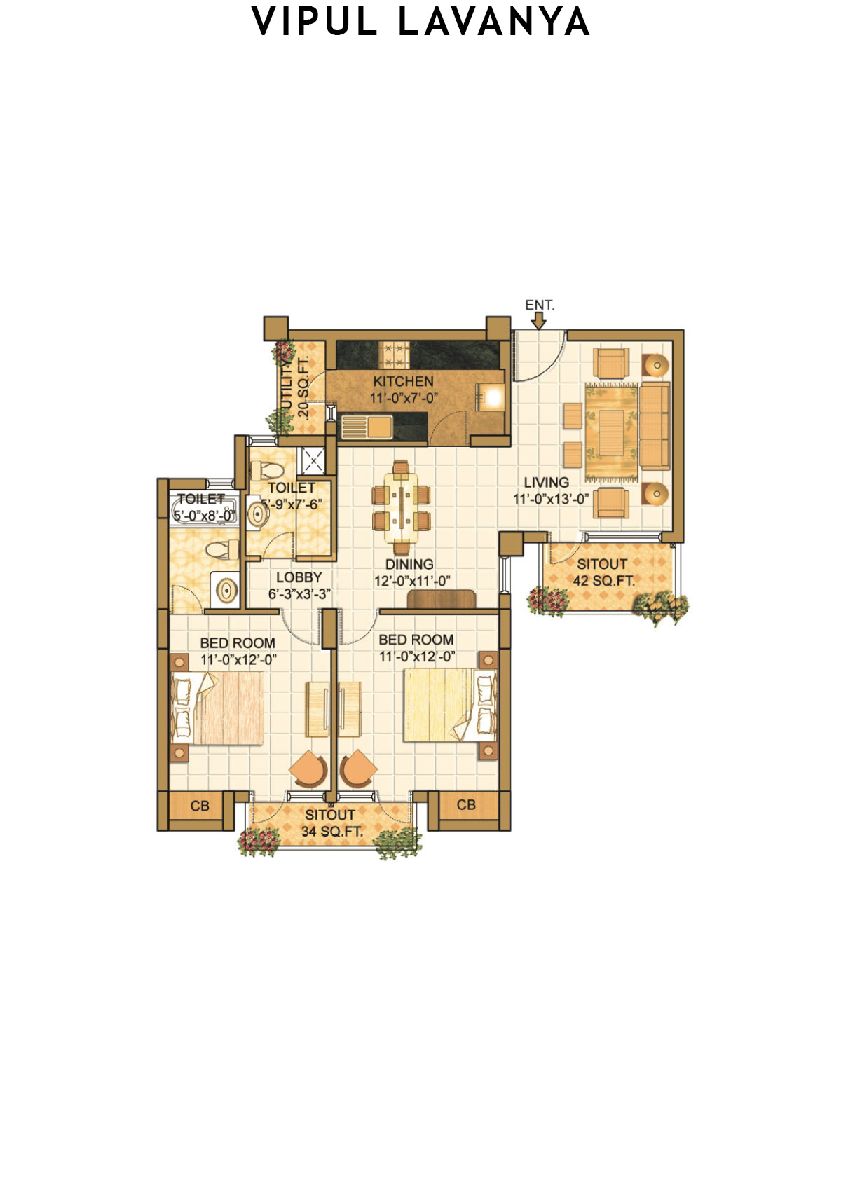 Vipul Lavanya Tower 7 Unit 1 (Type A) Floor Plan