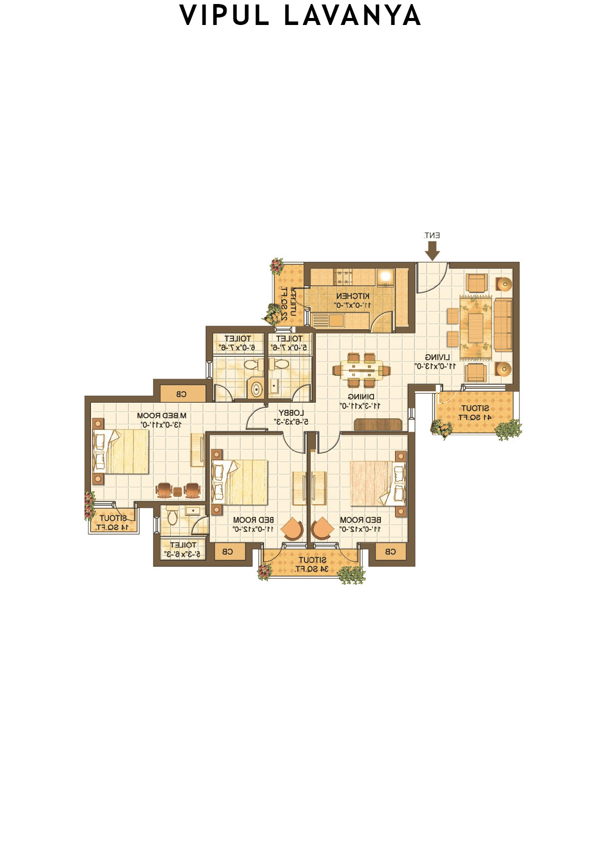 Vipul Lavanya Tower 8 Unit 1 (Type B) Floor Plan