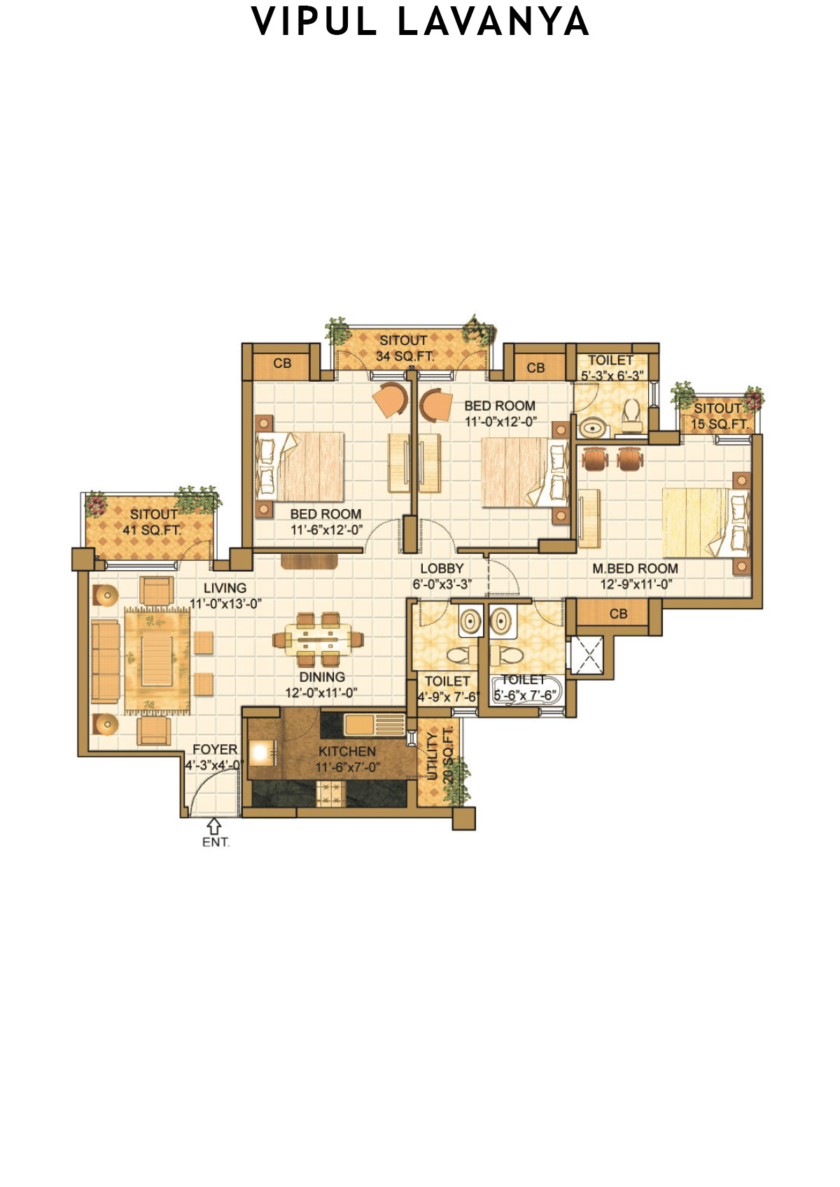 Vipul Lavanya Tower 8 Unit 3 (Type A) Floor Plan