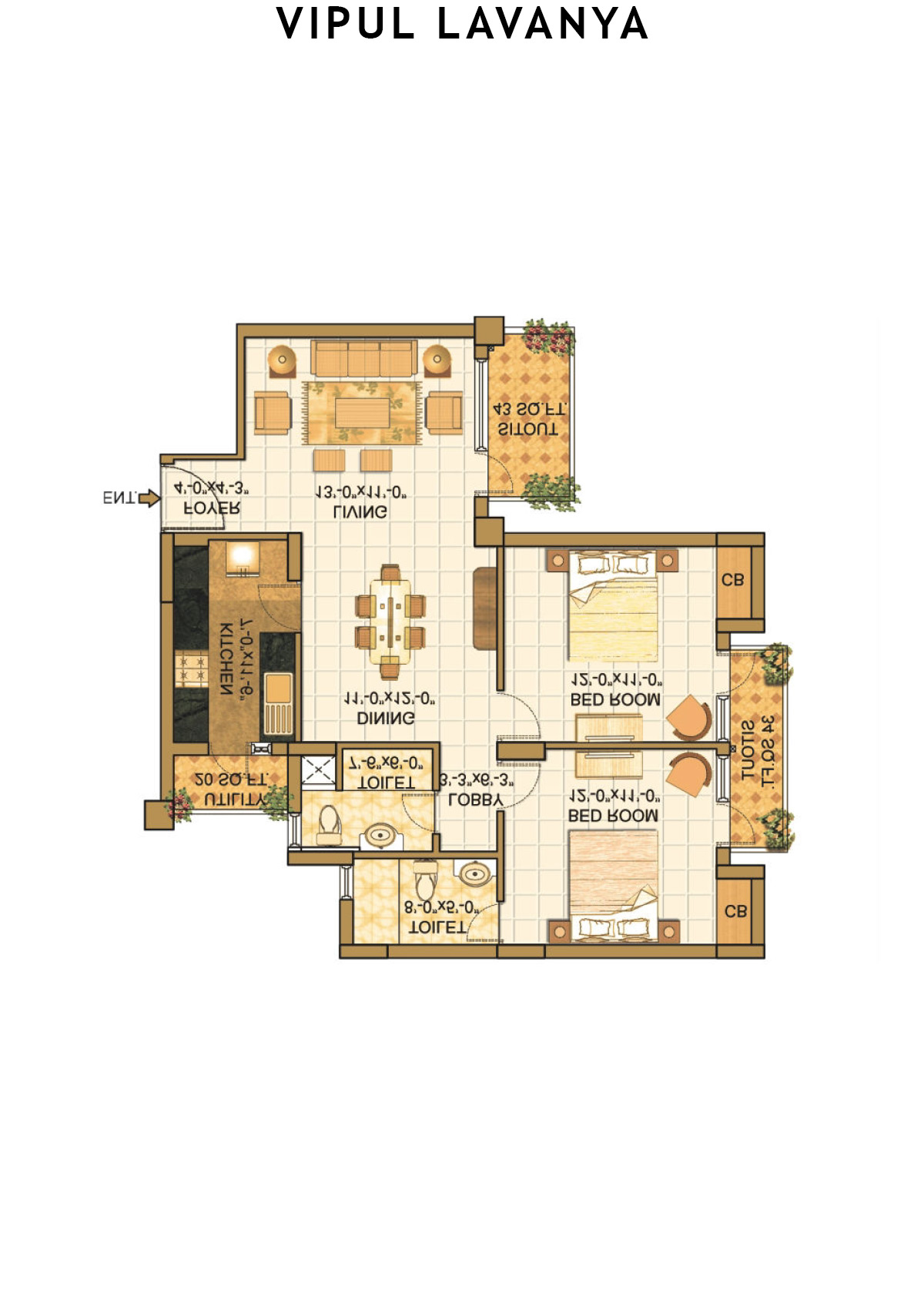 Vipul Lavanya Tower 9 Unit 3 (Type B) Floor Plan