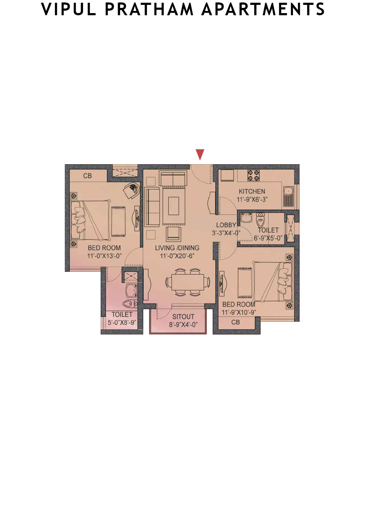 Vipul Pratham Apartments Tower 1 Unit 1 (Type C) Floor Plan