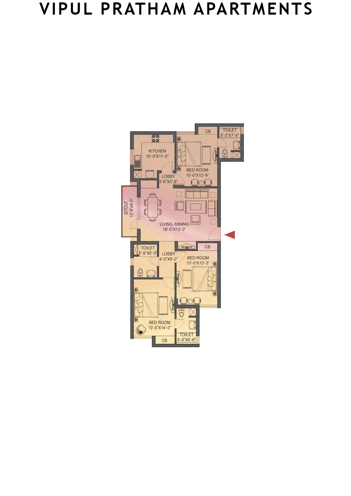 Vipul Pratham Apartments Tower 1 Unit 2 (Type F) Floor Plan