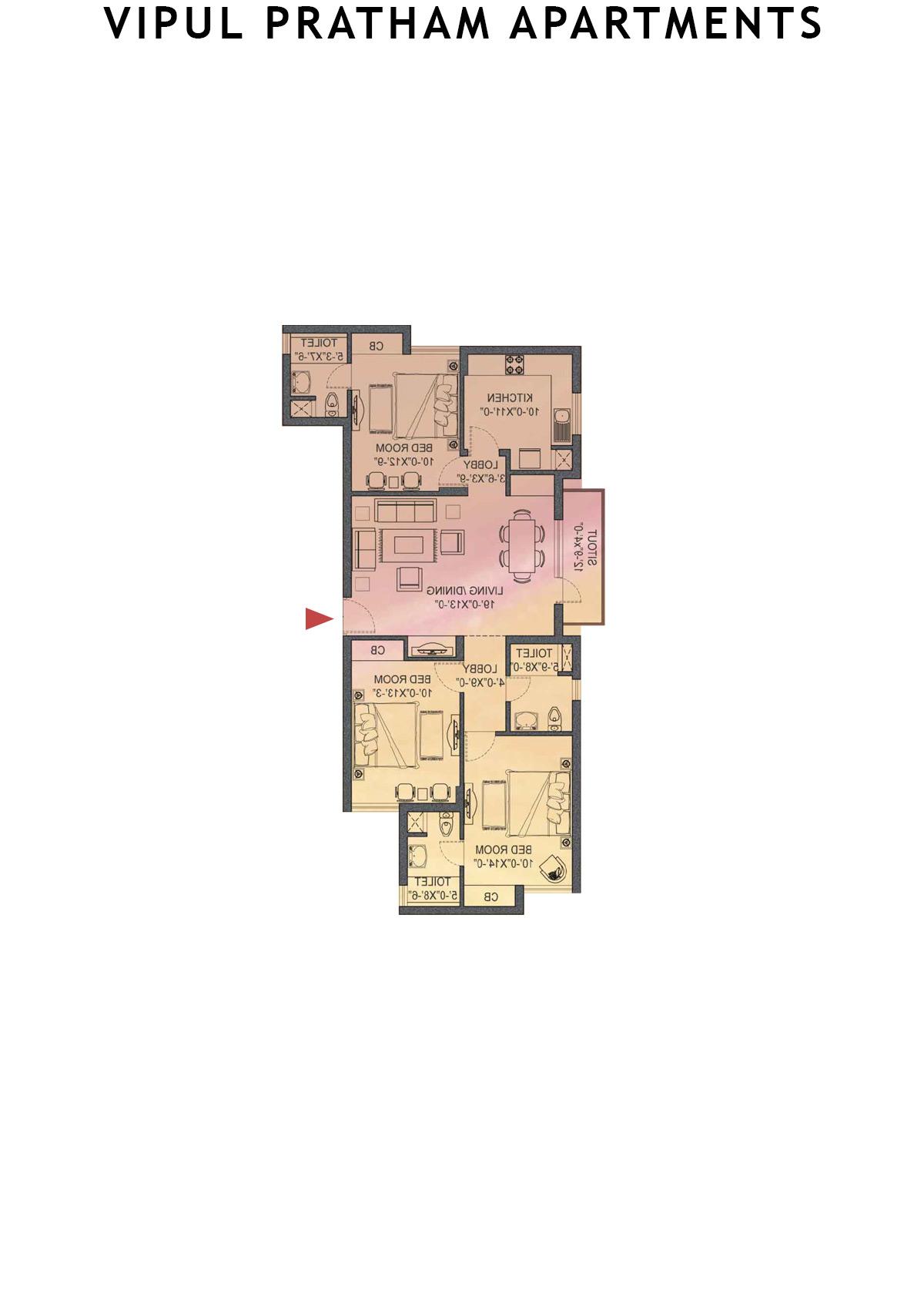 Vipul Pratham Apartments Tower 1 Unit 5 (Type F) Floor Plan