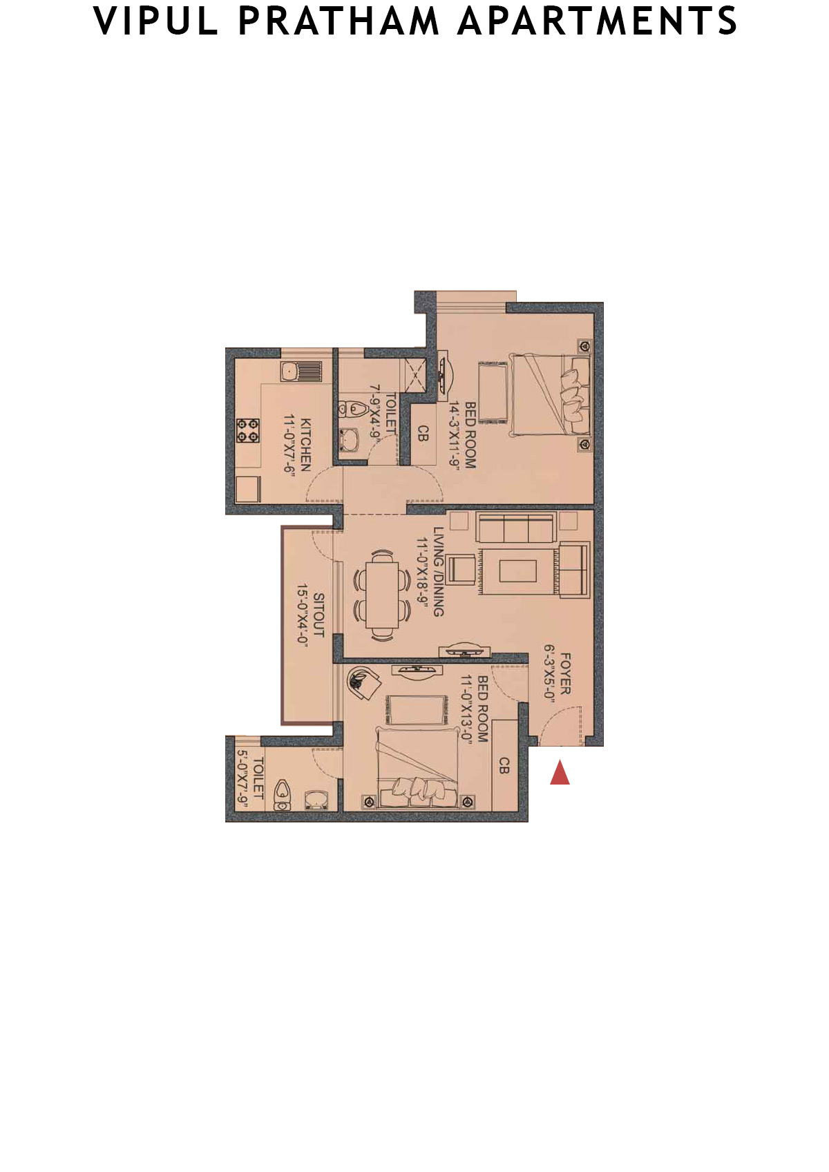 Vipul Pratham Apartments Tower 2 Unit 1 (Type D) Floor Plan