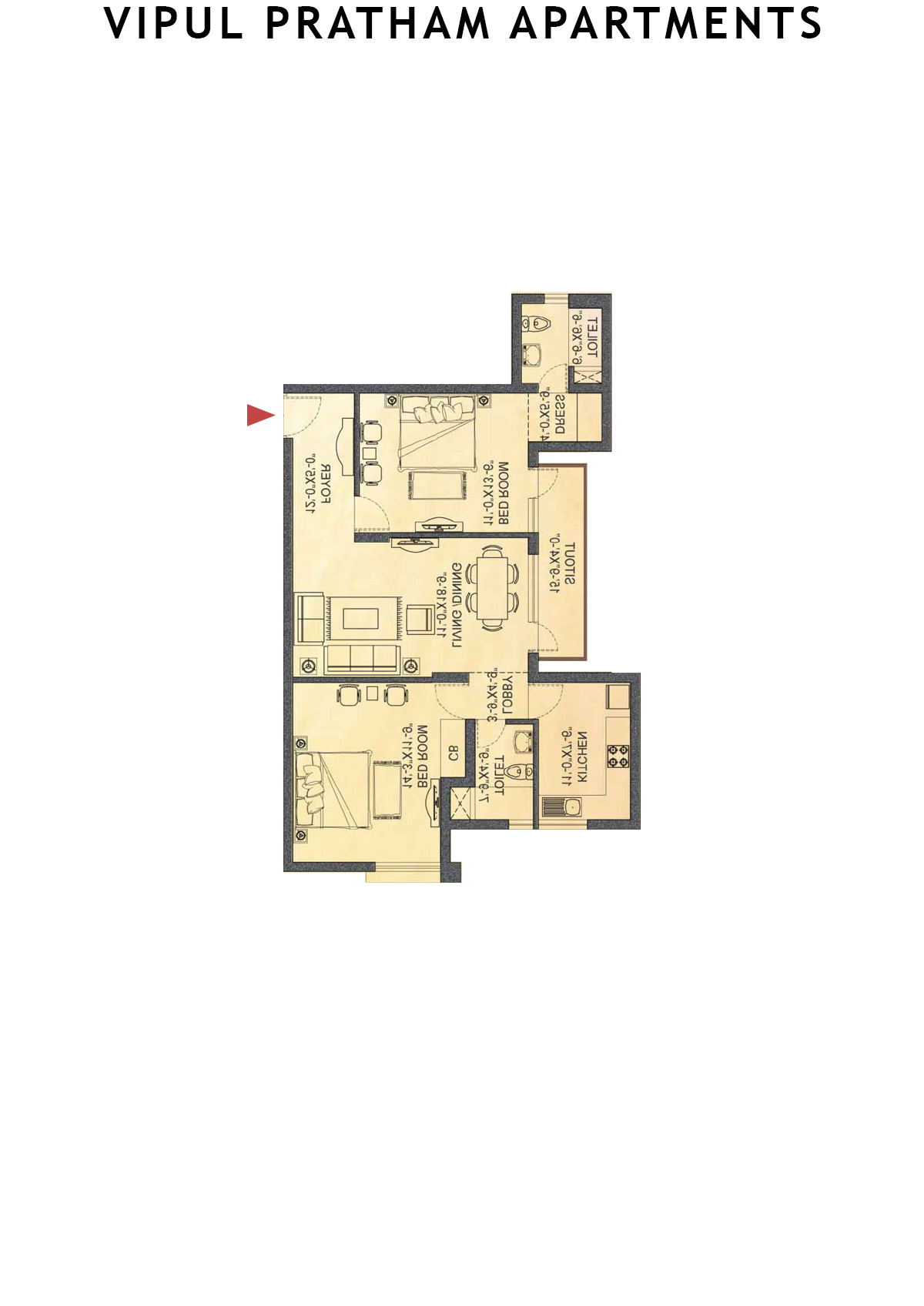 Vipul Pratham Apartments Tower 2 Unit 3 (Type E) Floor Plan