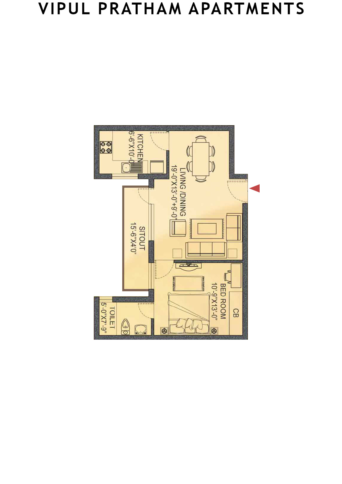 Vipul Pratham Apartments Tower 2 Unit 5 (Type B) Floor Plan