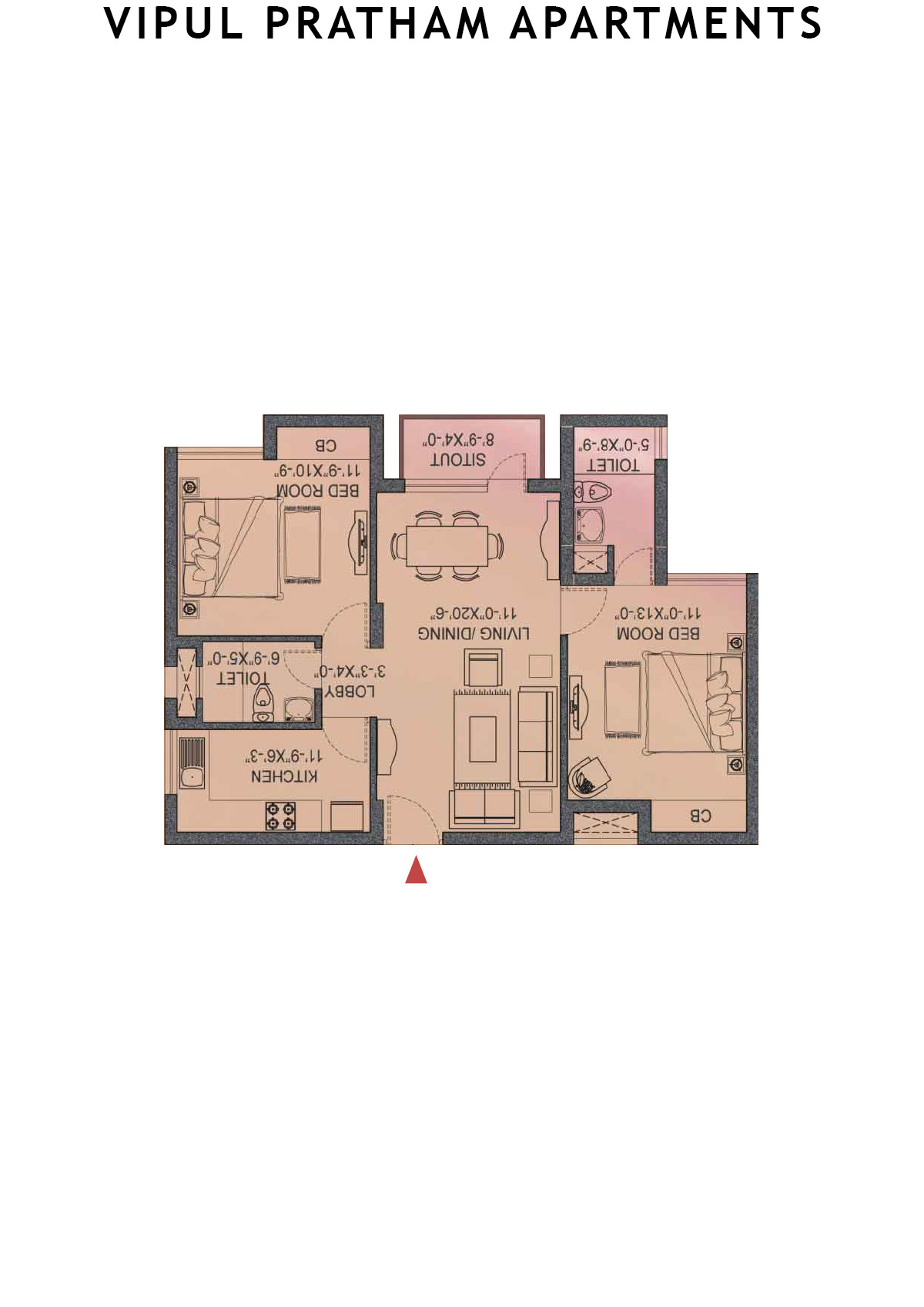 Vipul Pratham Apartments Tower 3 Unit 1 (Type C) Floor Plan