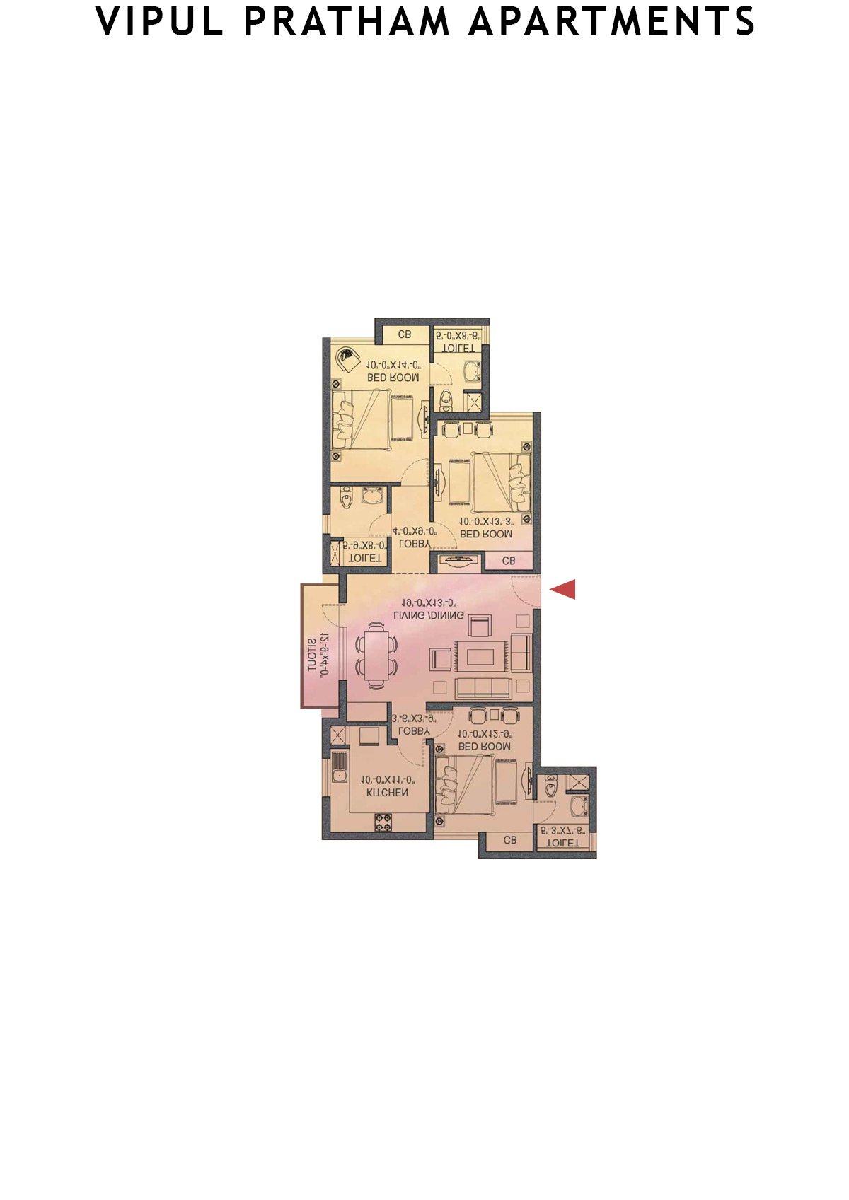 Vipul Pratham Apartments Tower 3 Unit 5 (Type F) Floor Plan