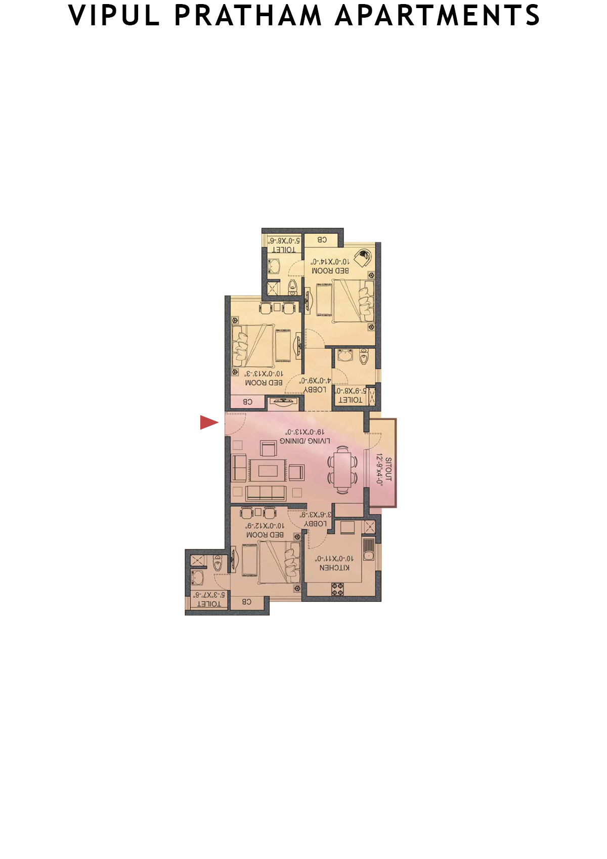 Vipul Pratham Apartments Tower 4 Unit 2 (Type F) Floor Plan