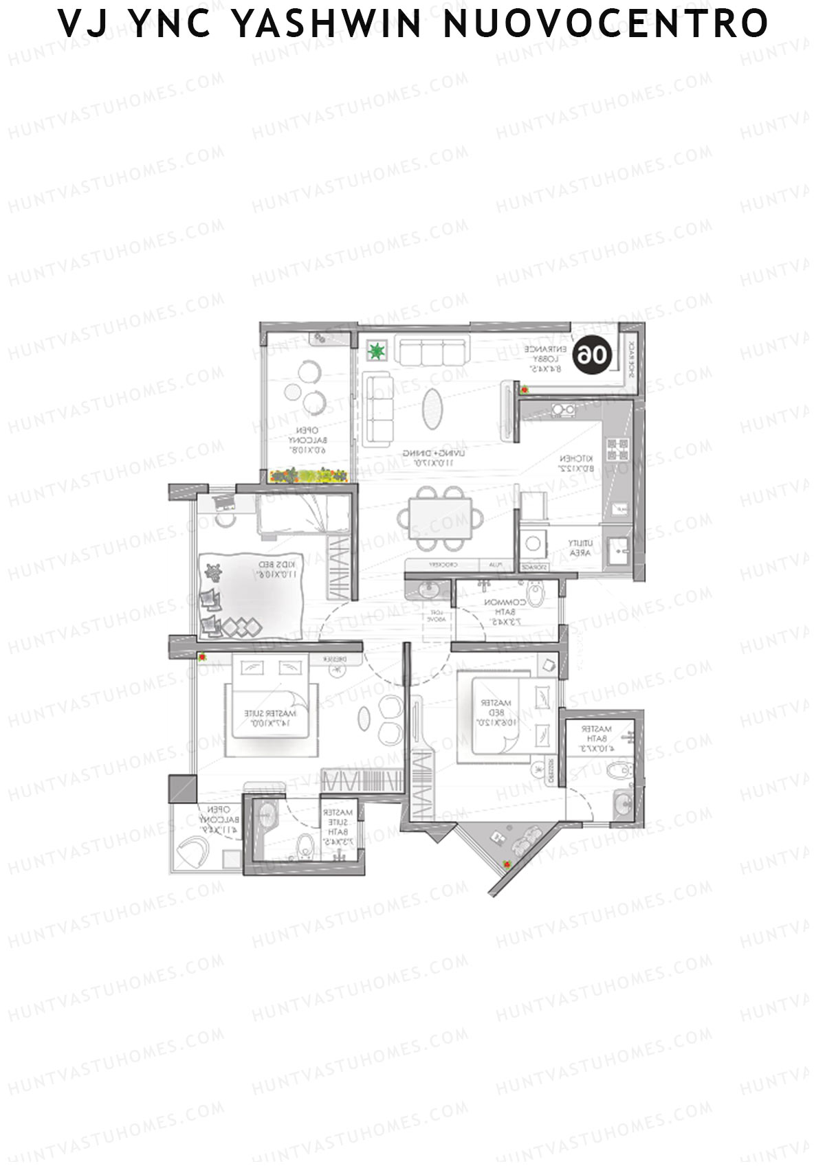 VJ YNC Yashwin Nuovocentro Wing B Unit 3 Floor Plan