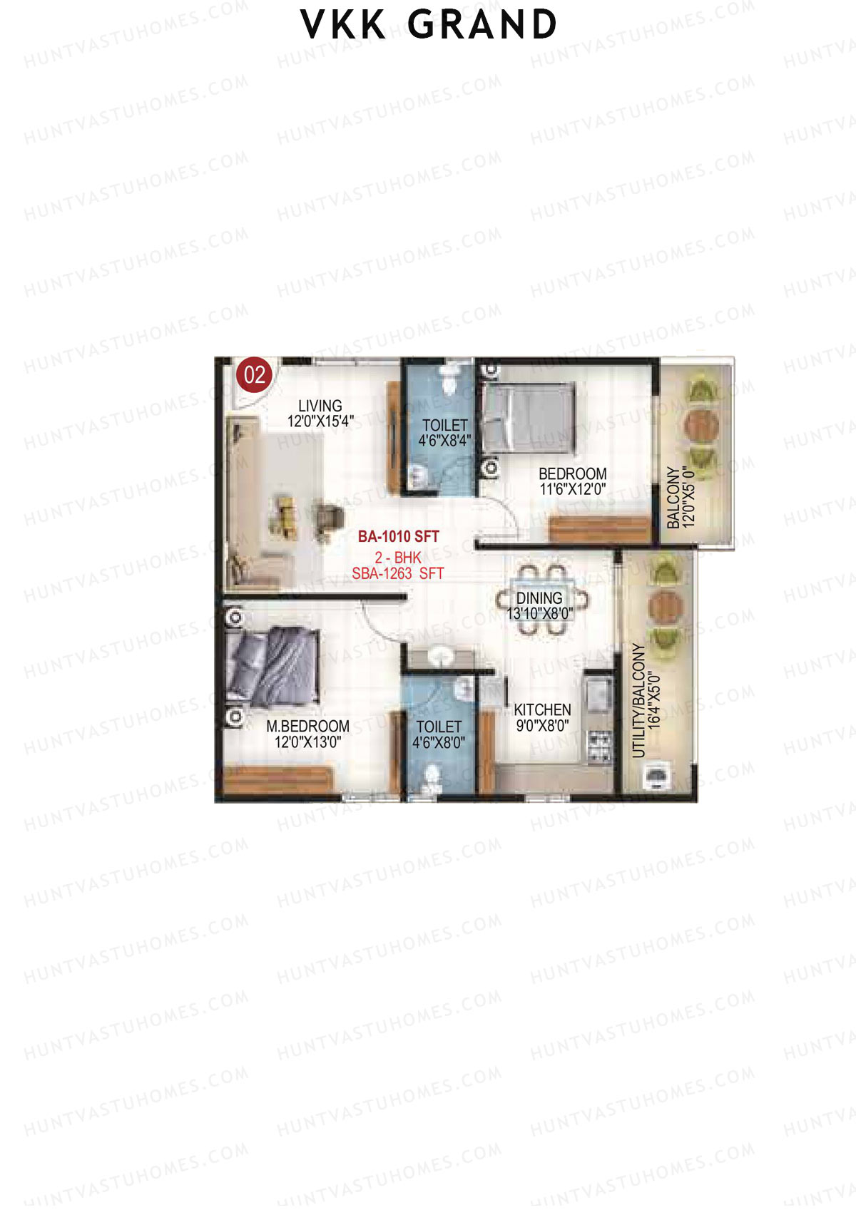 VKK Grand, Block A, Unit 3, 2BHK, Super Area 1263   sq ft 