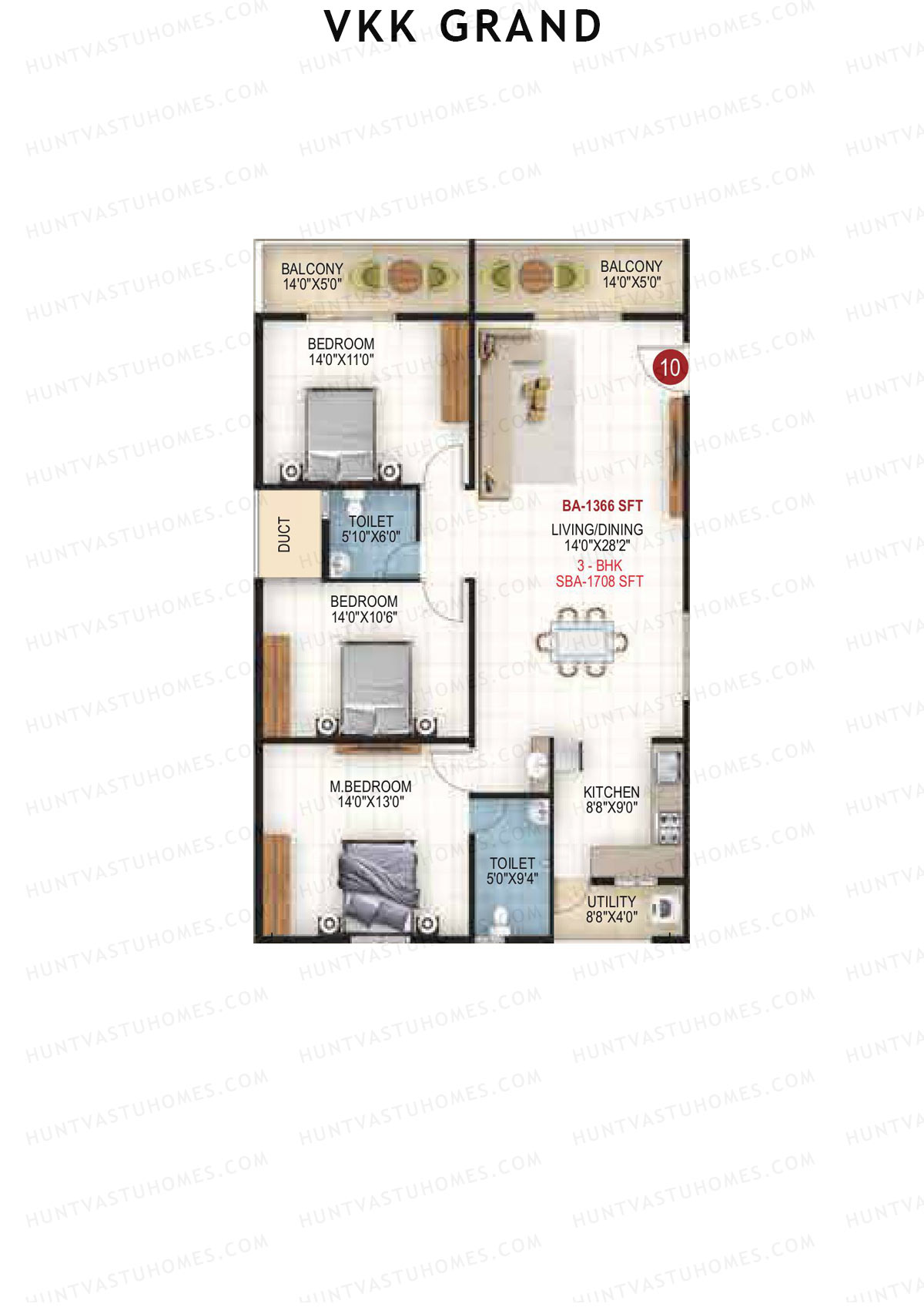 VKK Grand, Block B, Unit 10, 3BHK, Super Area 1708   sq ft 