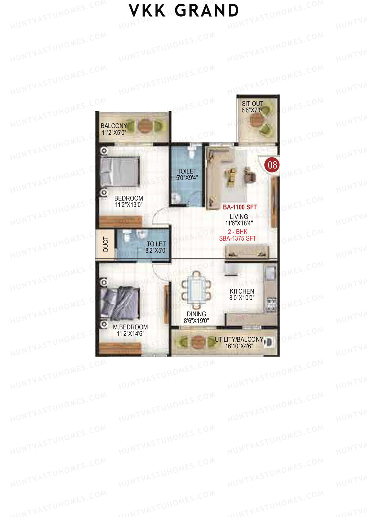 VKK Grand, Block B, Unit 8, 2BHK, Super Area 1375   sq ft 