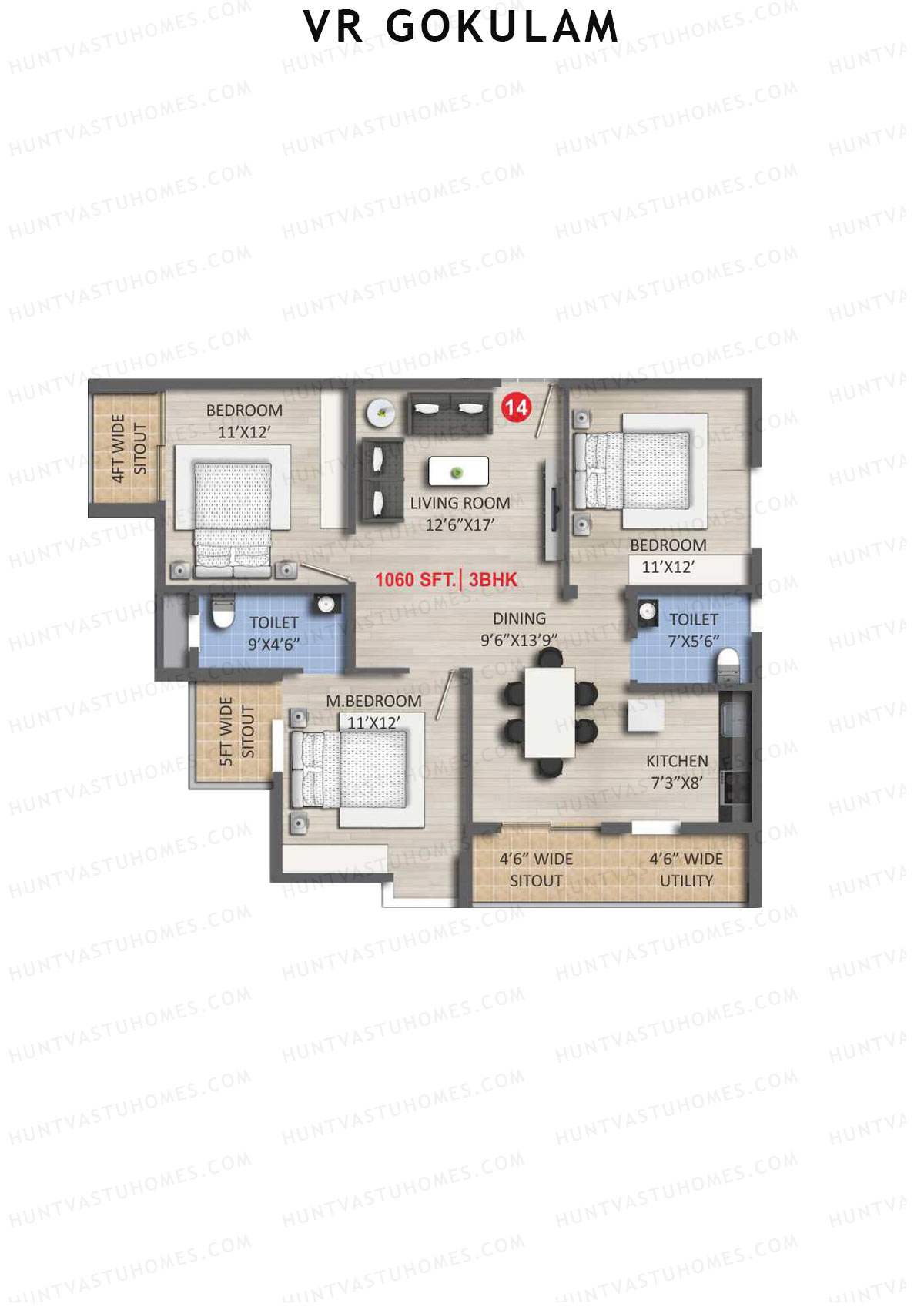 VR Gokulam Block A Unit 14 Floor Plan