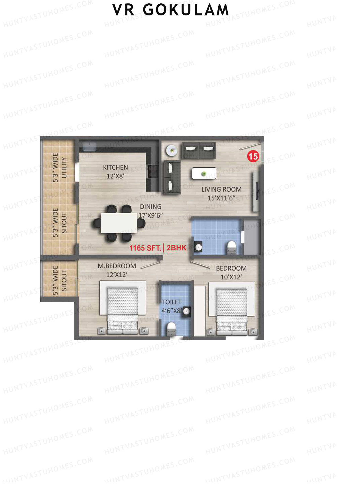 VR Gokulam Block A Unit 15 Floor Plan