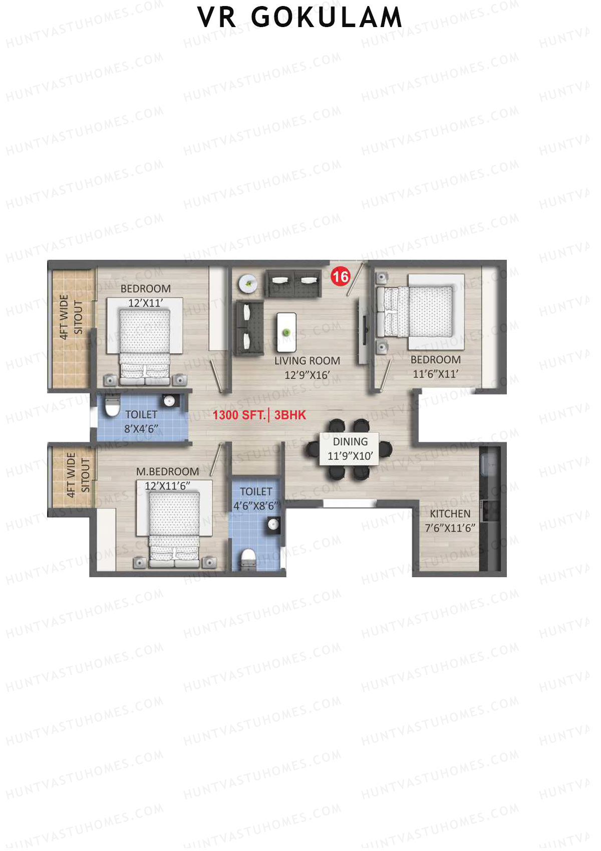 VR Gokulam Block A Unit 16 Floor Plan