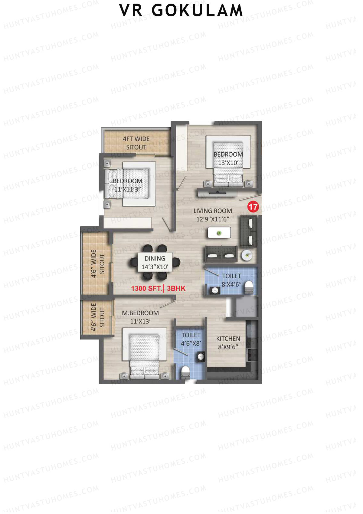 VR Gokulam Block A Unit 17 Floor Plan