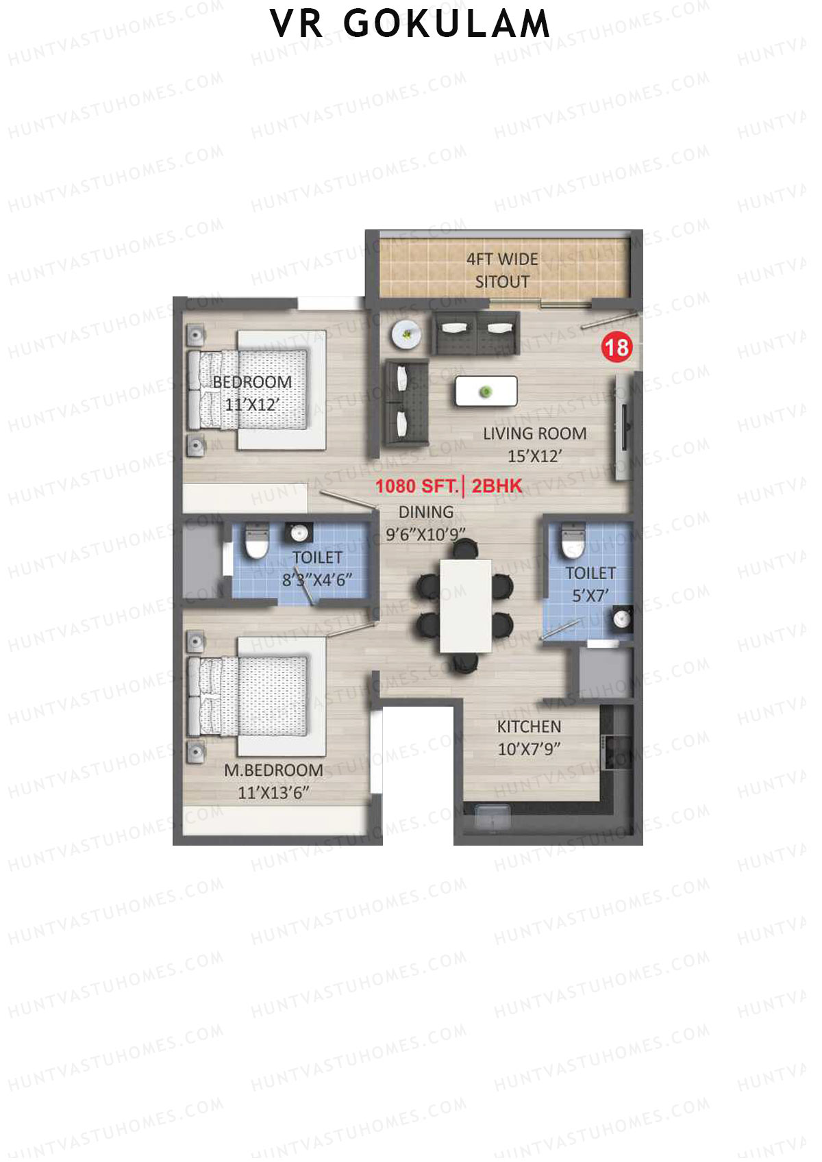 VR Gokulam Block A Unit 18 Floor Plan