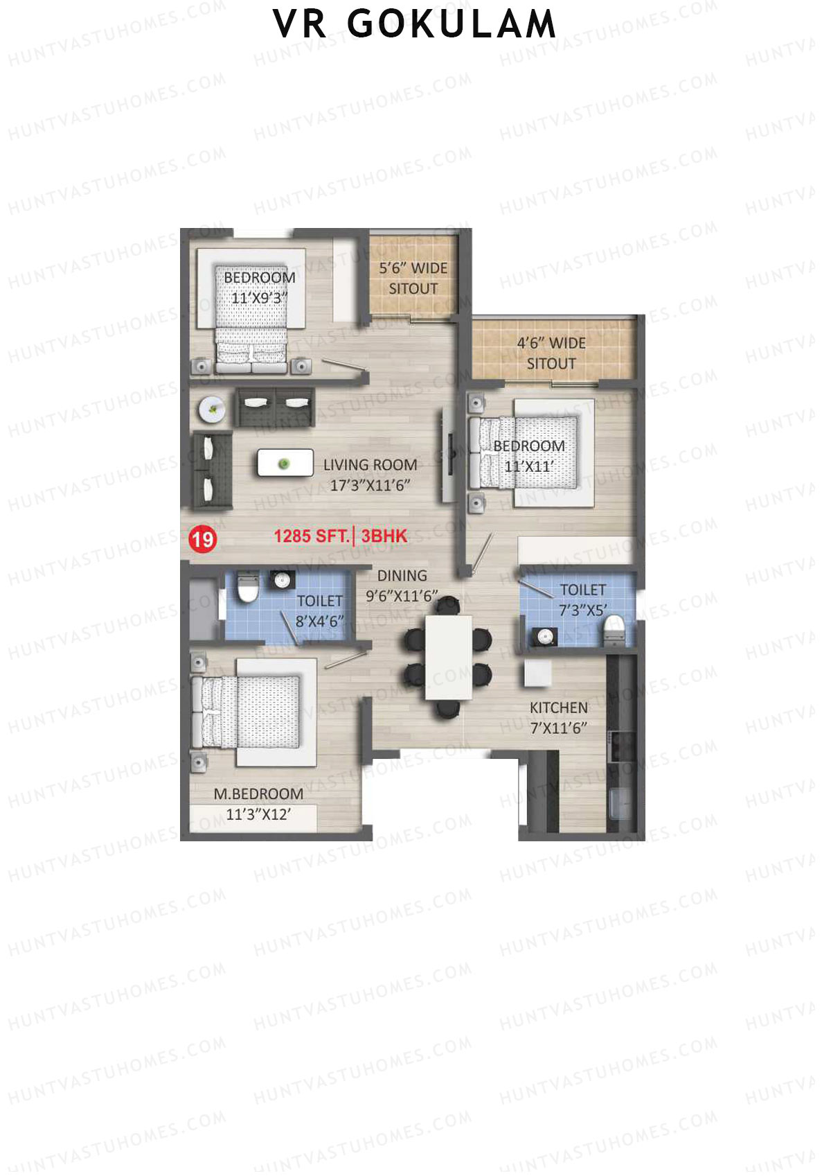 VR Gokulam Block A Unit 19 Floor Plan