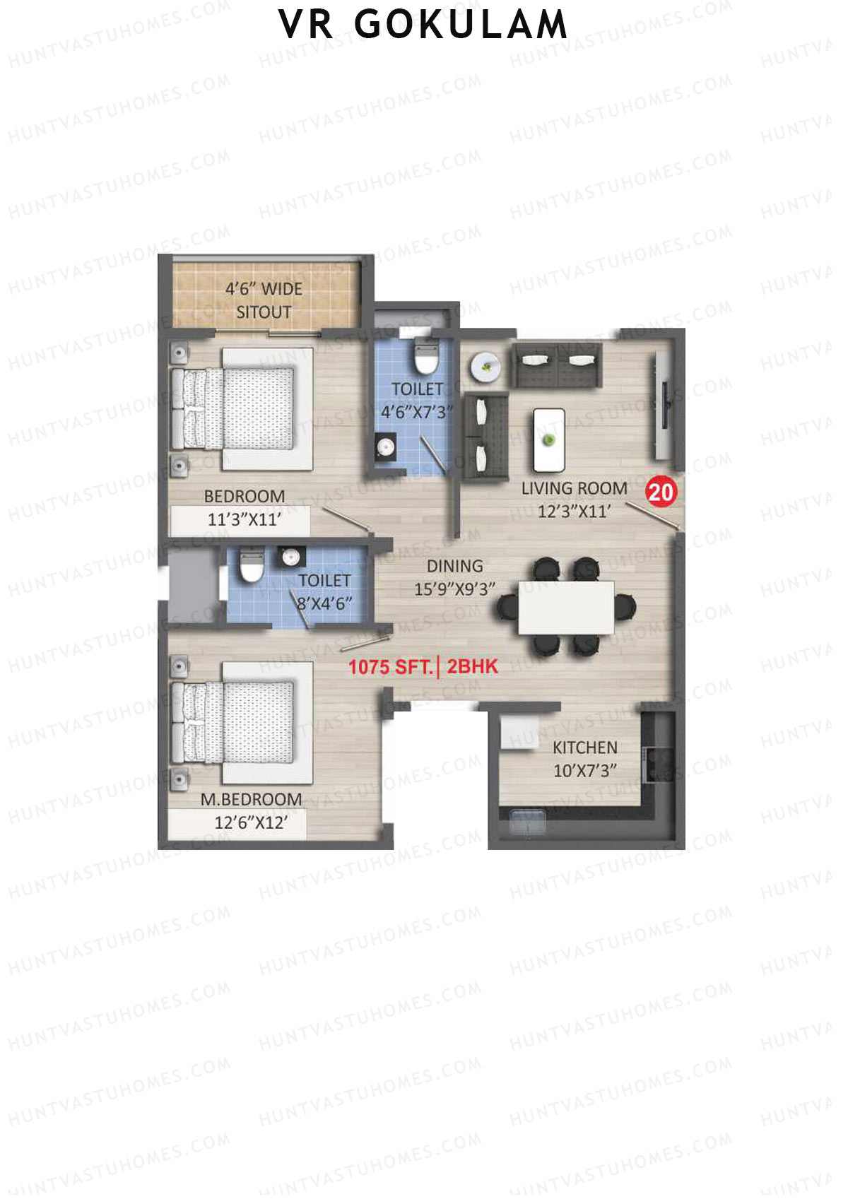 VR Gokulam Block A Unit 20 Floor Plan