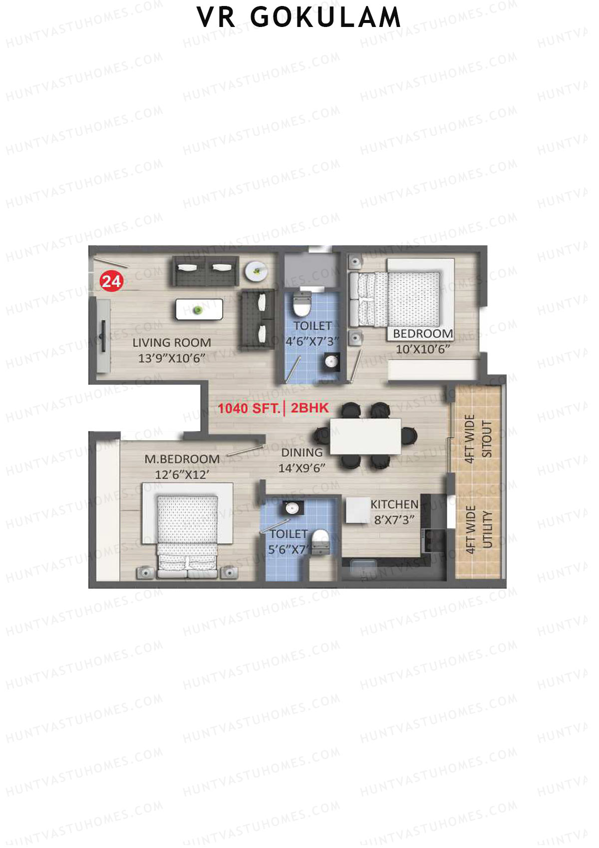 VR Gokulam Block A Unit 24 Floor Plan