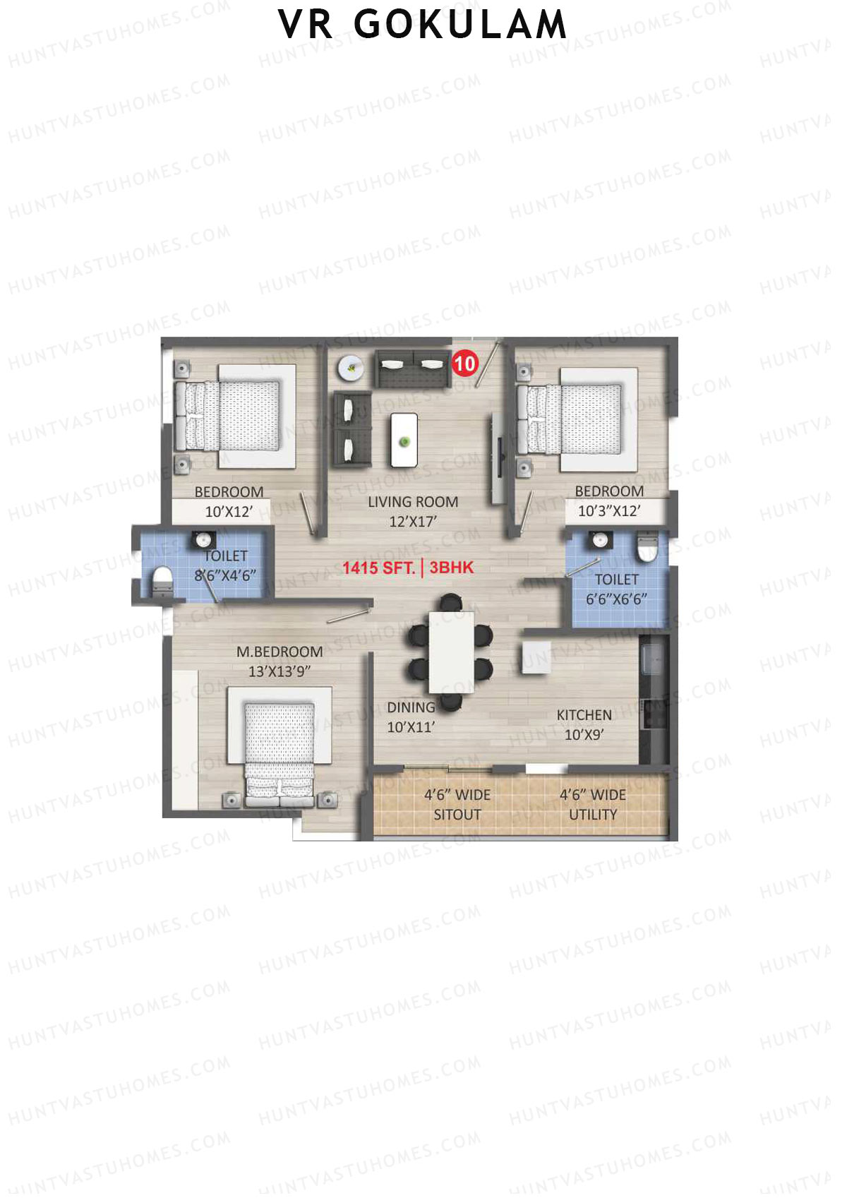 VR Gokulam Block B Unit 10 Floor Plan