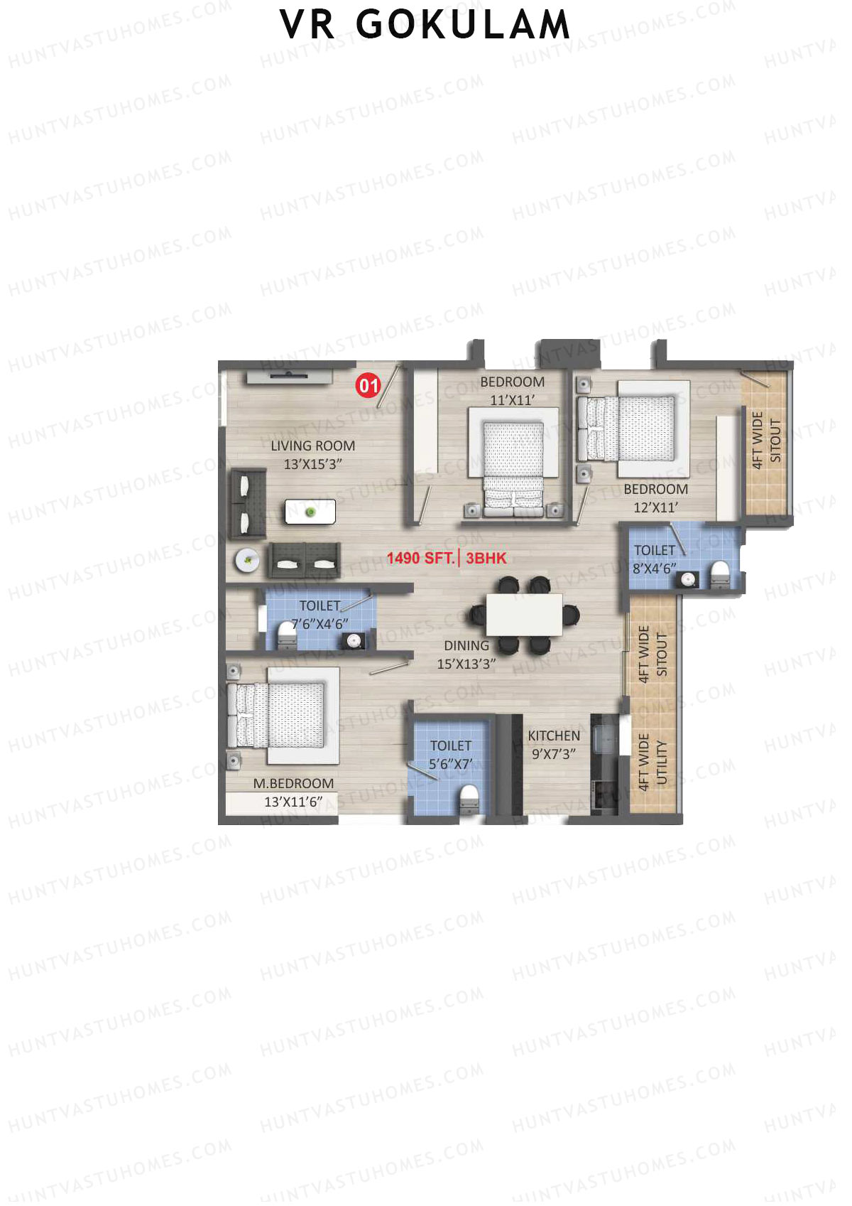 VR Gokulam Block B Unit 1 Floor Plan