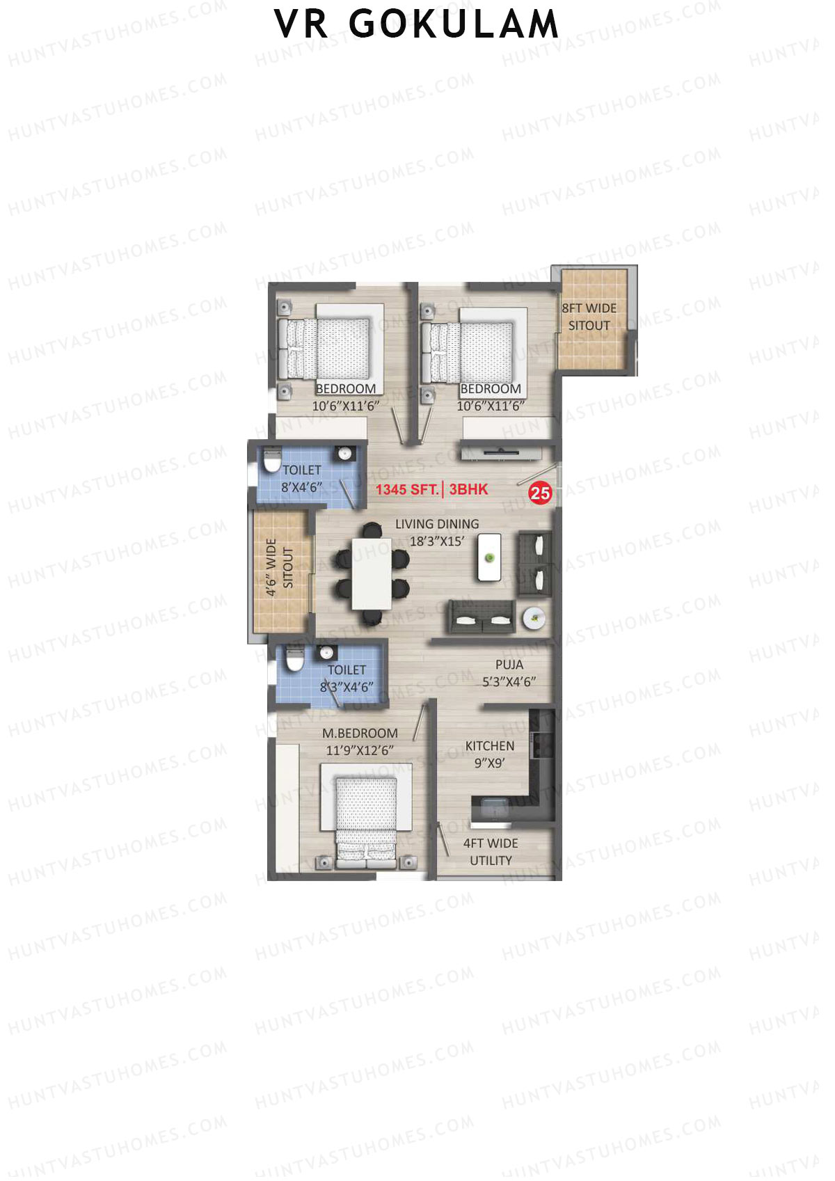 VR Gokulam Block B Unit 25 Floor Plan