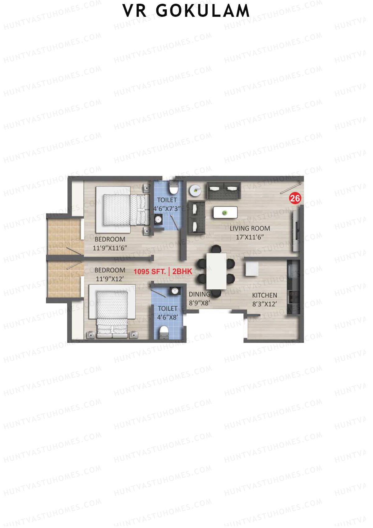 VR Gokulam Block B Unit 26 Floor Plan