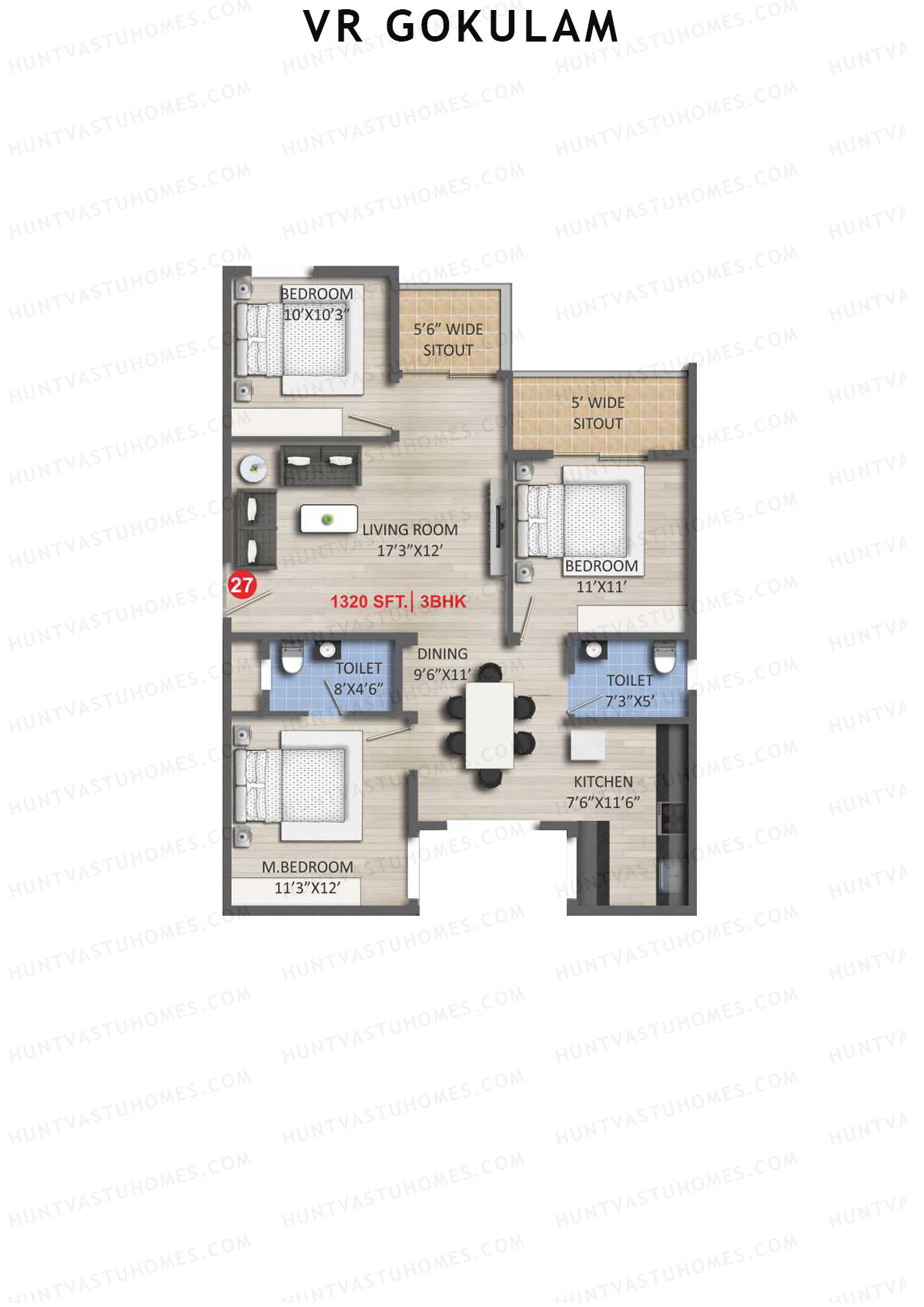 VR Gokulam Block B Unit 27 Floor Plan