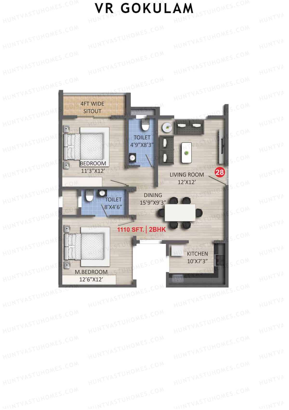 VR Gokulam Block B Unit 28 Floor Plan
